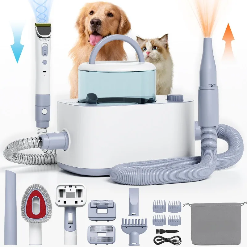 

2025 Reusable Silicone Pet Grooming Kit 9 1 Vacuum Rake Hair Remover Nail Grinder Brush Tool Cat Dog Shaver Set