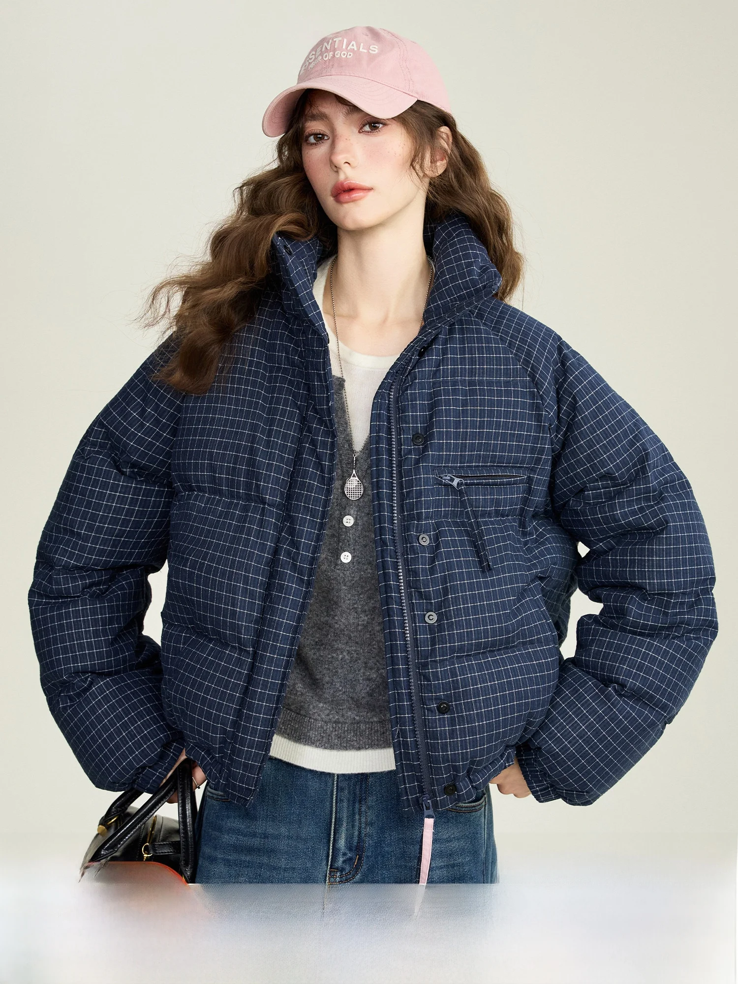 

NAGUAGU Pumpkin Valley Warm Du down Coat Classic Plaid ort Women's Jaet Faionable Contrast Color Warmth for Winter