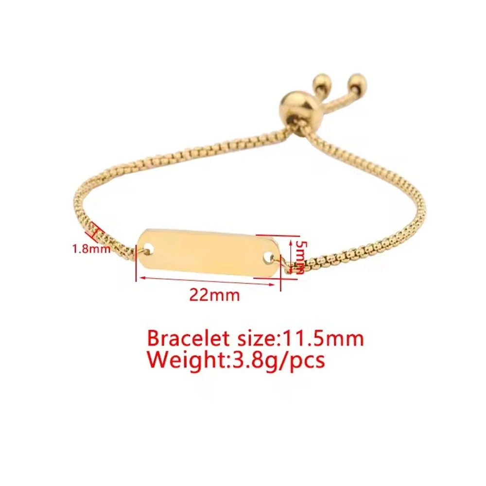 10pcs Fashion Mirror Polished Stamped Blank Strip Pendant Bracelet Stainless Steel Adjustable Suitable for Women's Jewelry