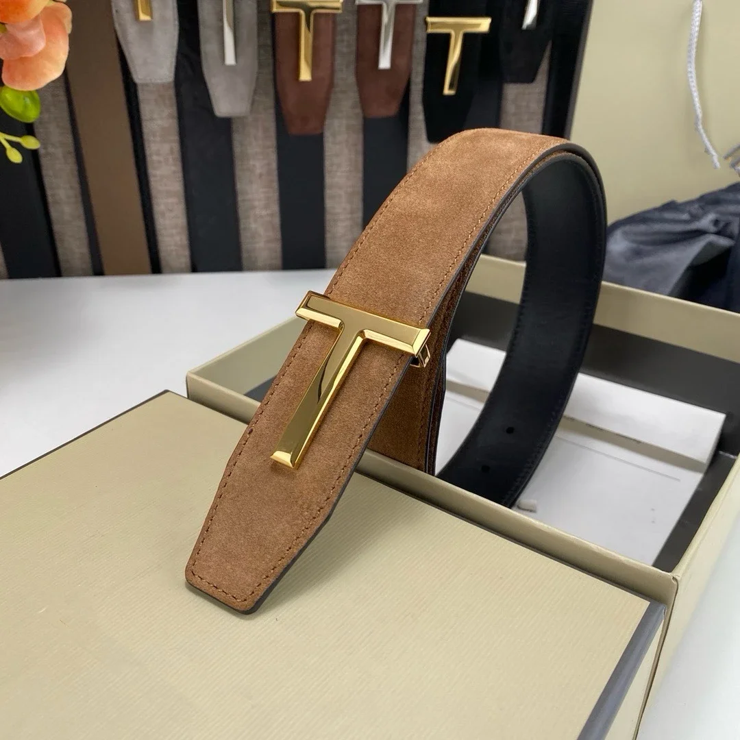 

Top Luxury Designer Brand Brass T Buckle Belt Men High Quality Genuine Real Leather NEW Fashion Jeans Waistband Business Grey