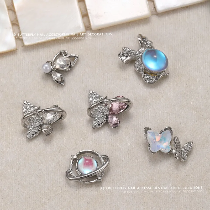 10PCS 3D Luxury Alloy Butterfly Nail Art Rhinestone Accessories Charms Parts For Nails Decoration Manicure Supplies Material MK