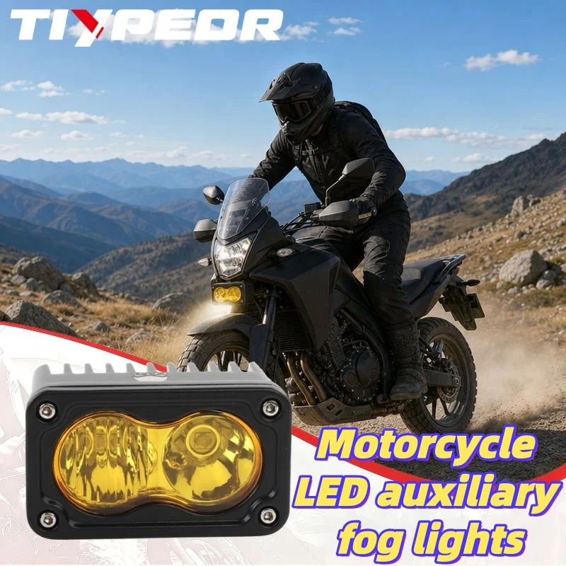 TIYPEOR CREE LED Motorcycle Fog Lights 20W Super Bright Lamp IP67 Waterproof 6000K Combo Beam Driving Light Off Road Adventure