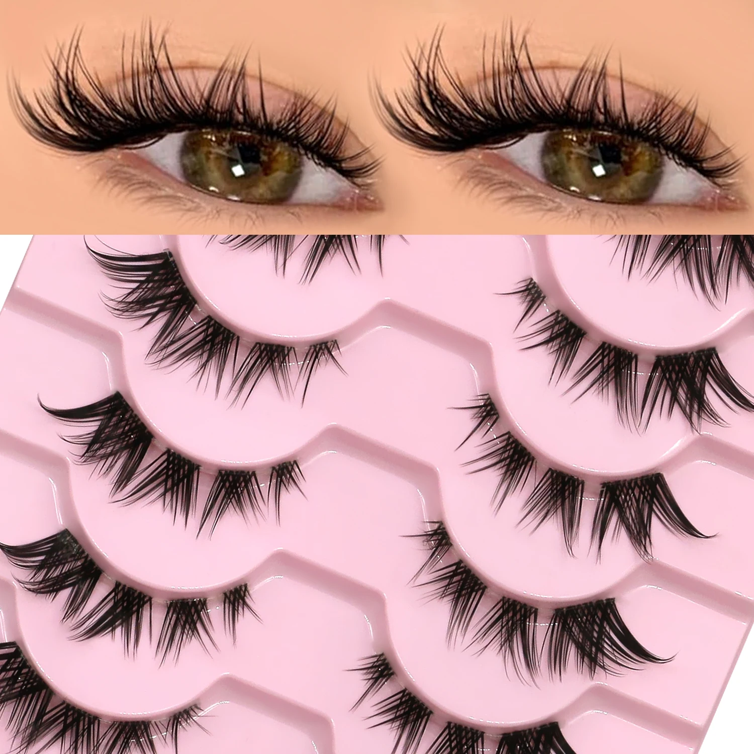 VELTRINAY Natürliche falsche Wimpern, Katzenaugen-Wimpern, weiche künstliche Nerzwimpern, leichte C-Curl-Wimpern mit klarem Band, künstliche Wimpern