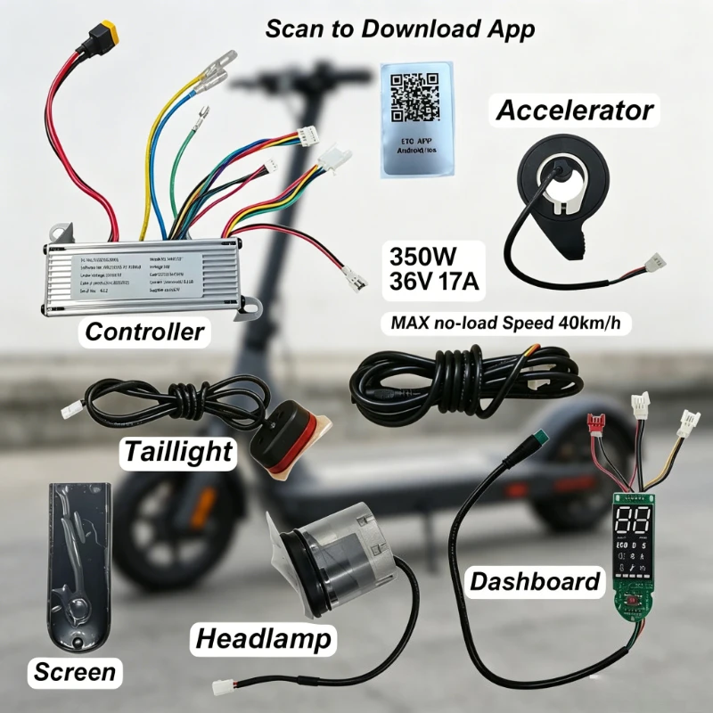 Controlador Universal para Scooter Elétrico 36V 350W 17A com Tela de Exibição e APP, para Painel de Controle do Motor de Scooter MAX VOLPAM de 10 polegadas
