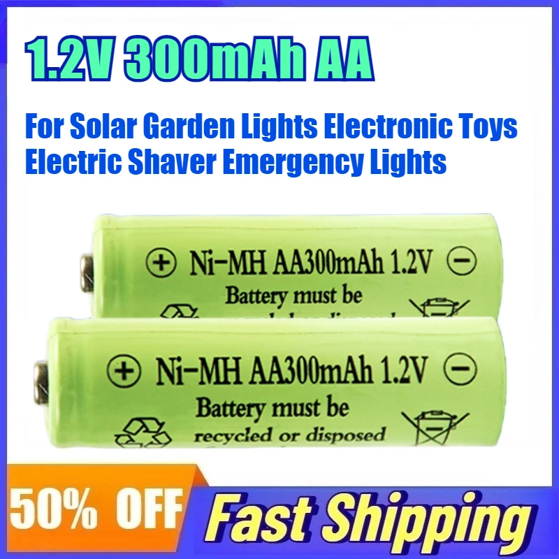 1.2V 300mAh NI-MHAA Rechargeable Batteries for Solar Garden Lights Electronic Toys Electric Shaver Emergency Lights
