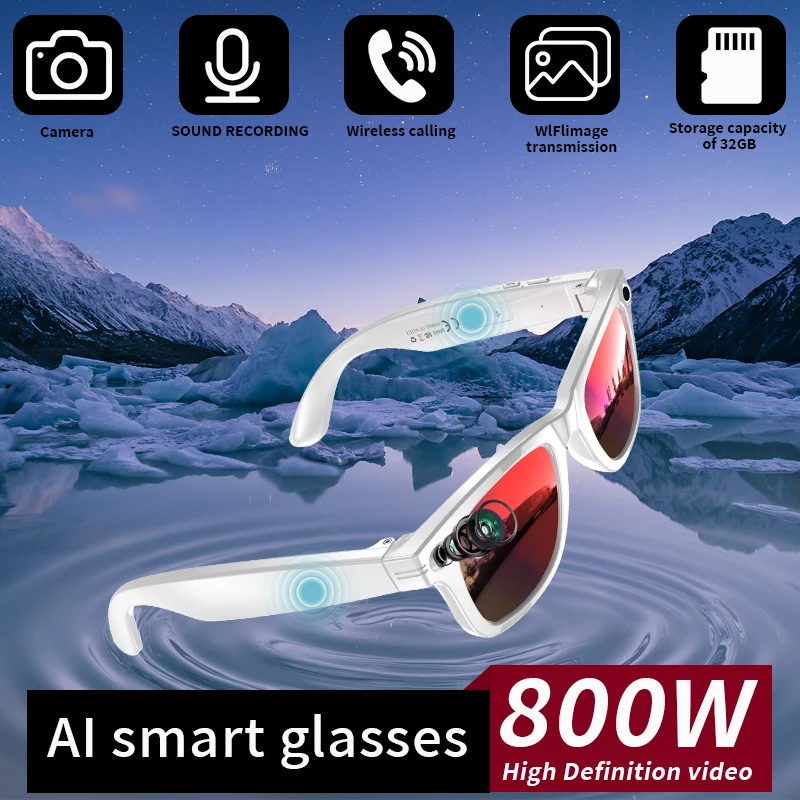 

LIGE 8MP HD Camera Smart Glasses AI Intelligent Translation Bluetooth Calling Voice Assistant Smart Sunglasses IP65 Waterproof