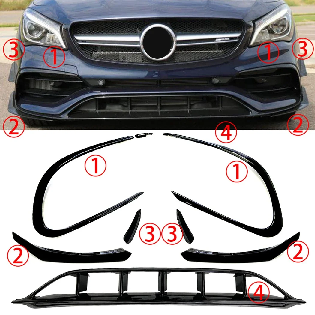 For Mercedes Benz C117 X117 CLA200 220 250 260 AMG 2015-2018 Car Front Bumper Lip Spoiler Splitter Air Vent Fog Lamp Grille