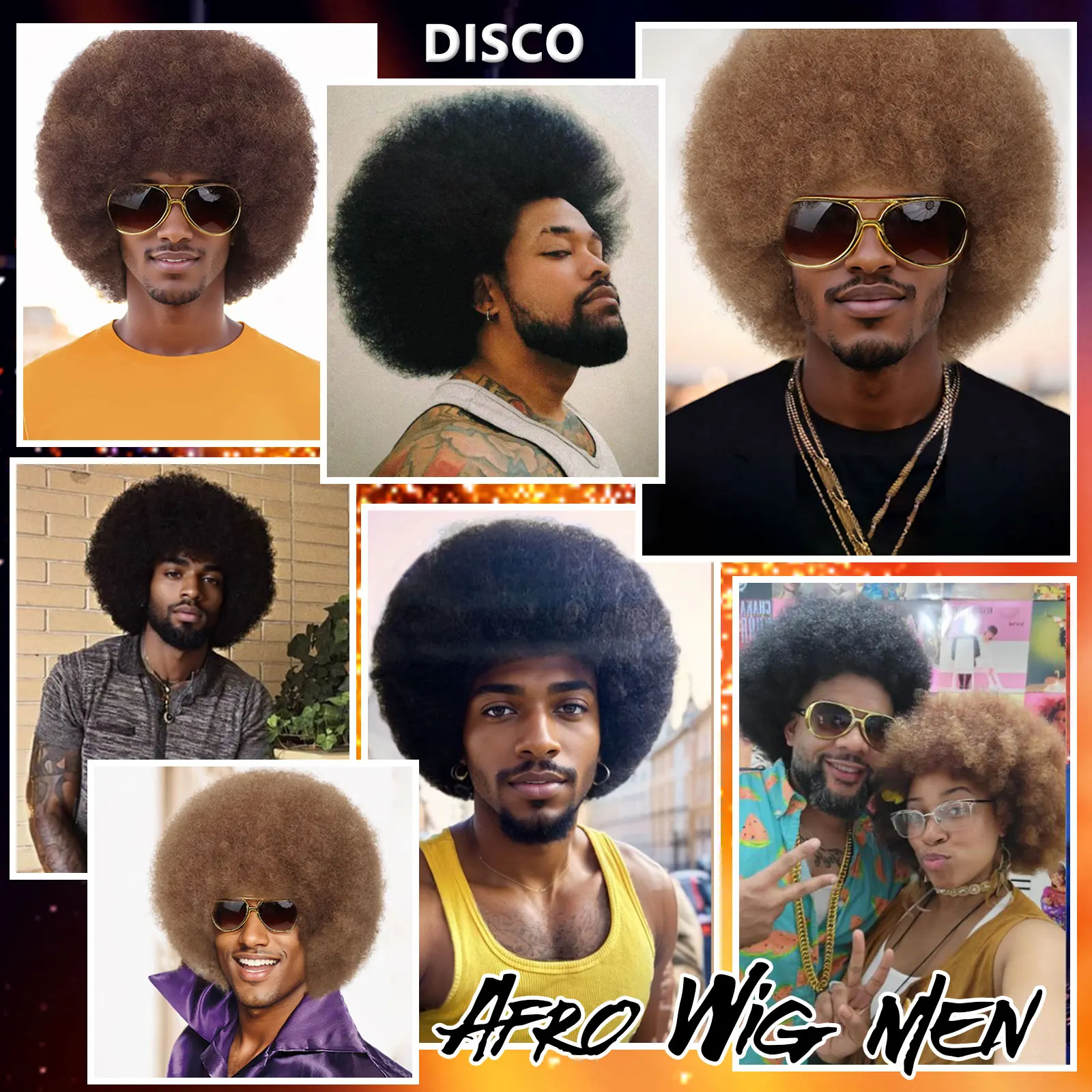 Syntetyczna peruka Afro Puff dla mężczyzn krótki czarny puszyste peruki Afro Disco Cosplay fantazyjne śmieszne peruki kostium na Halloween codzienne