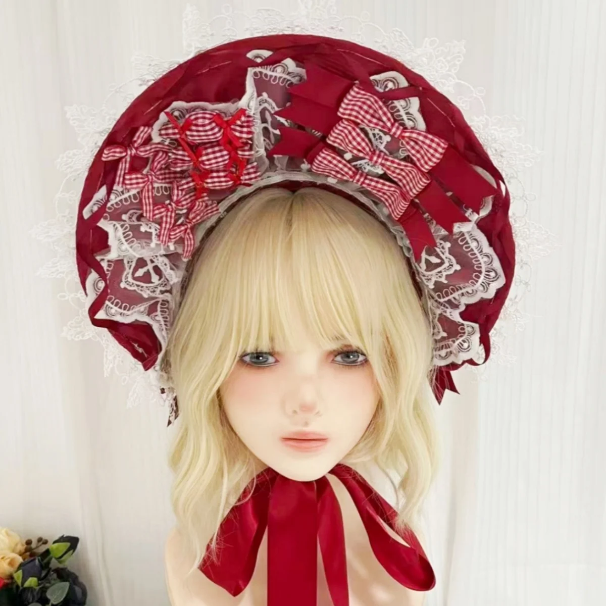 

Японская шляпа в стиле Лолита с кружевом и бантом, оригинальный дизайн, плоская, разноцветная, для чаепития, ручной работы, BNT, женская