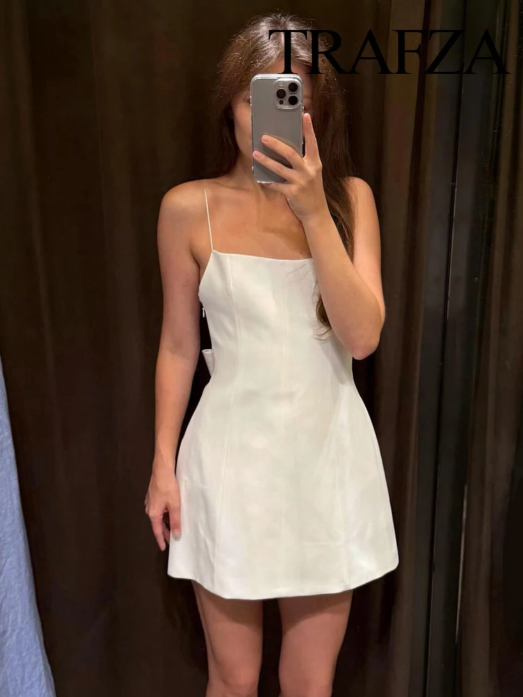 

HH 2025 Woman Summer Fashion Back Bow Decoration Zipper Sling Dress Female Sexy Backless Solid Party Mini Sleeveless Dress
