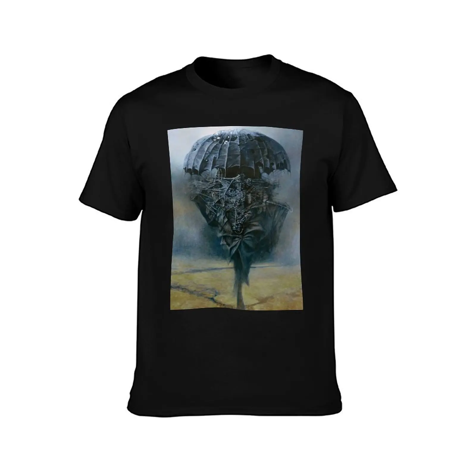 Untitled (Umbrella), by Zdzis?aw Beksiński T-Shirt Work Basic Short Sleeve Top T-Shirt