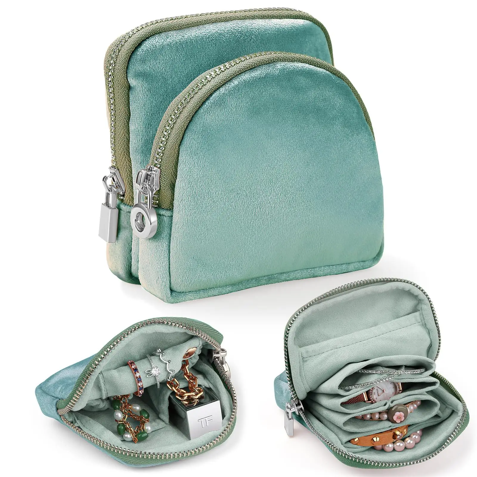 

2-in-1 Detachable Velvet Small Travel Jewelry Case Set, Portable Organizer for Rings, Ideal Gift Box for Womens