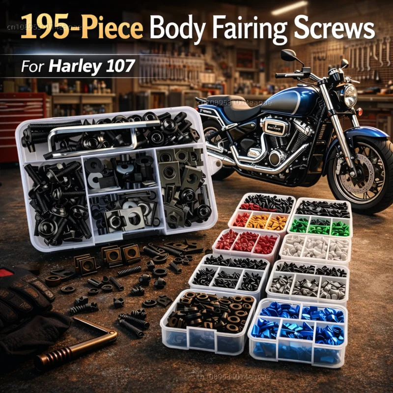 195pcs Motorcycle Fairing Bolts Body Screws Nuts For Harley Touring Road King Electra Glide Street Glide Softail Fat Boy 107 Kit