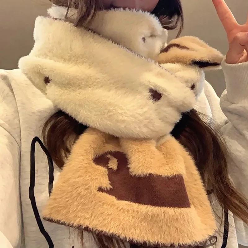 

Корейский стиль, коричневый, кофейный, такса, плюшевый шарф, шаль, двусторонний, теплый, уютный, накидка на шею для женщин, осенне-зимний толстый длинный шарф