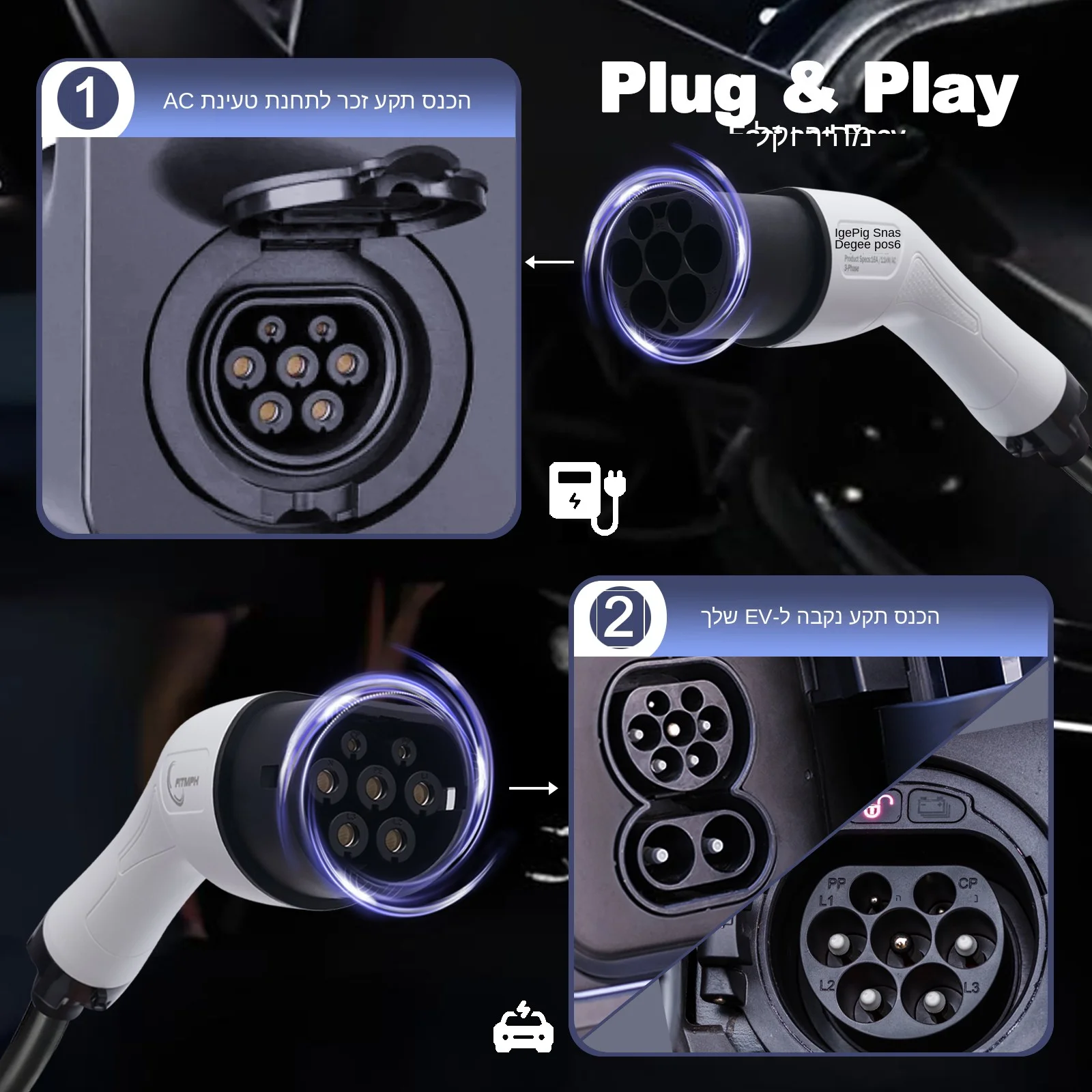 كابل شحن FITMPH EV 32A 5metre 22000W نوع 2 ذكر إلى أنثى لمحطة شحن عامة EVSE PHEV والتيار المتردد شحن تيار متردد سريع