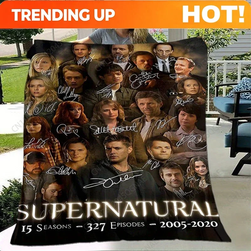 1pc Supernatural TV Show Cast Signed Memorabilia - Dean & Sam Winchester, Characters - Soft Flannel TV Series Blanket Featuring