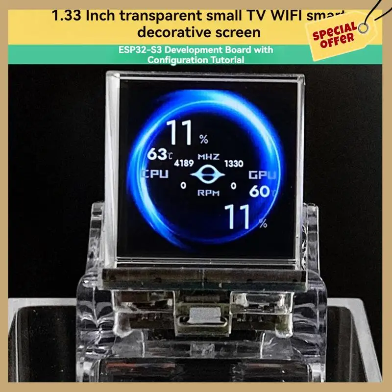 1,33-Zoll-Halbtransparenter Projektionsfernseher WIFI Temperatur Luftfeuchtigkeit Wetter ESP32-S3 Aida64 Unterbildschirm Holographischer Bildschirm A