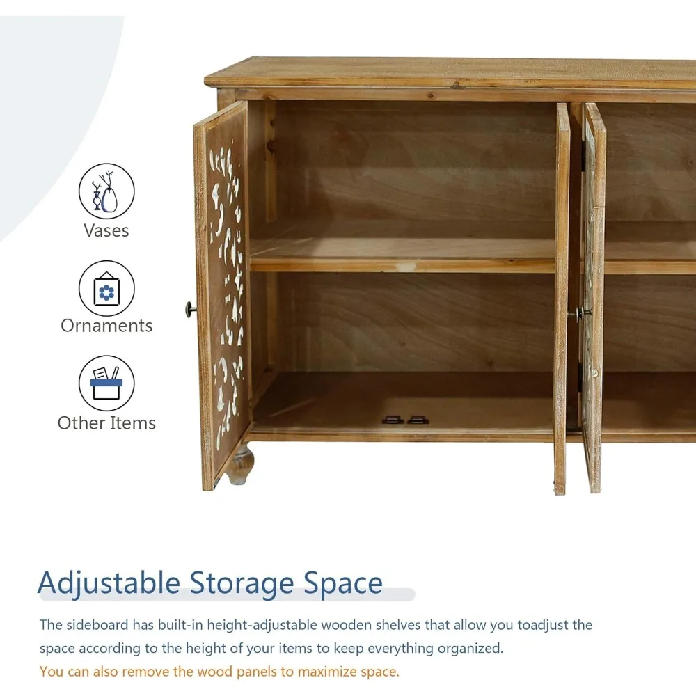 Credenza vintage in stile country francese, buffet scolpito cavo intagliato in fattoria, credenza in accento per soggiorno