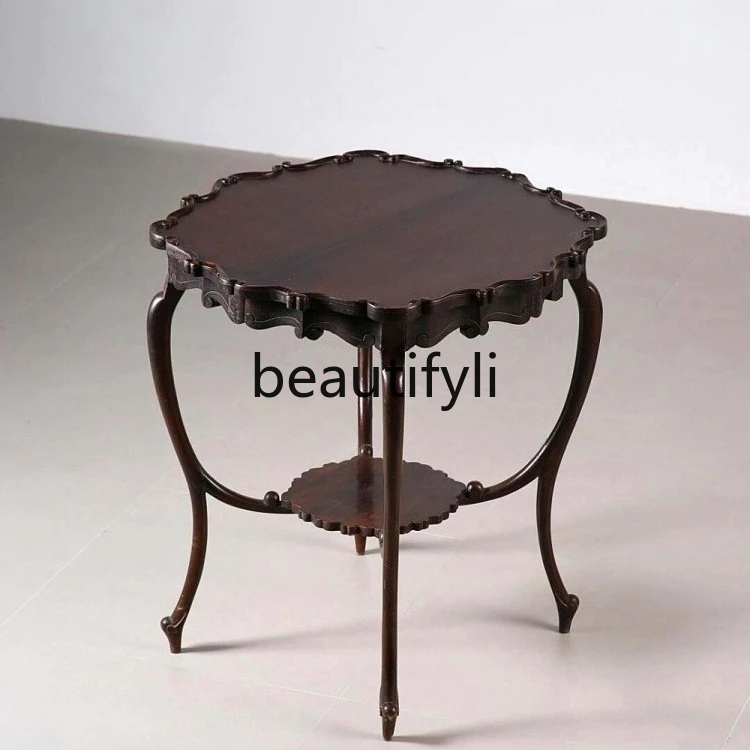 Vintage Solid Wood Carved Side Table European Style Retro Old Shanghai Coffee Table Sofa Side Table