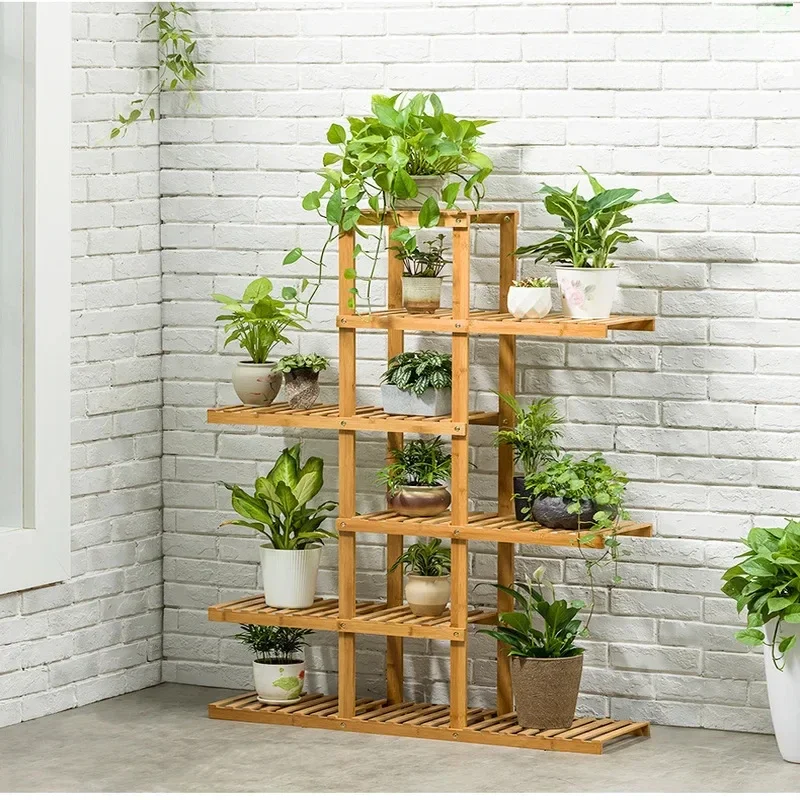 Soporte de madera para plantas de 6 niveles, estante de exhibición de flores de madera carbonizada, soporte para maceta para bonsái, estantería de jardín para Patio, estante de madera