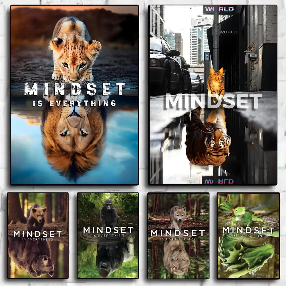 

MINDSET IS EVERYTHING Painting Calligraphy Canvas Poster Waterproof HD Vintage Wall Art for Bedroom Living Room Home Decor Gift