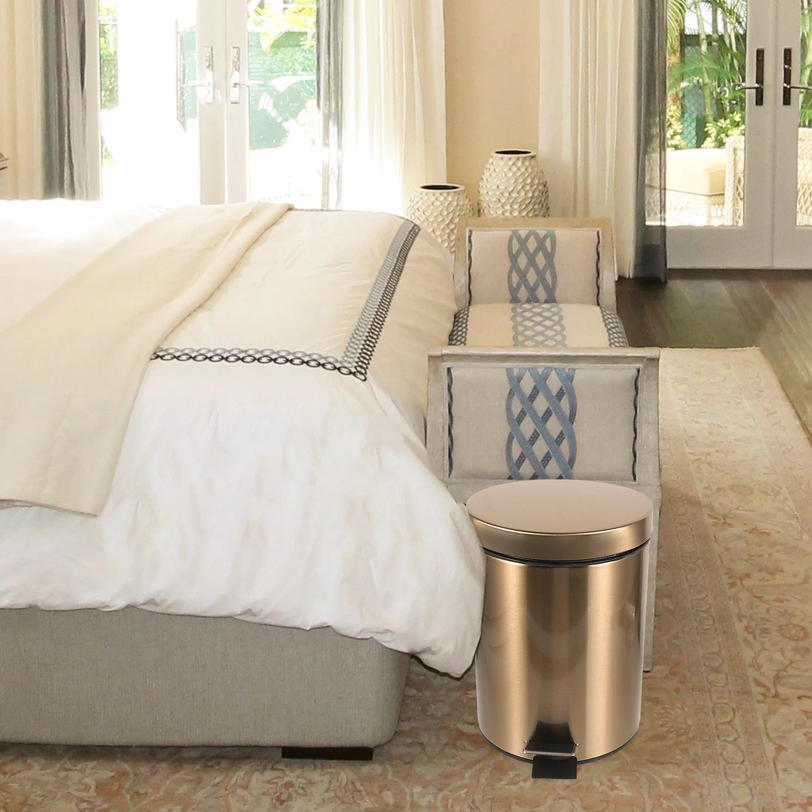 

5L Stainless Steel Pedal Trash Can Round Covered Metal Garbage Bin Kitchen Bathroom Living Room Office Waste Container