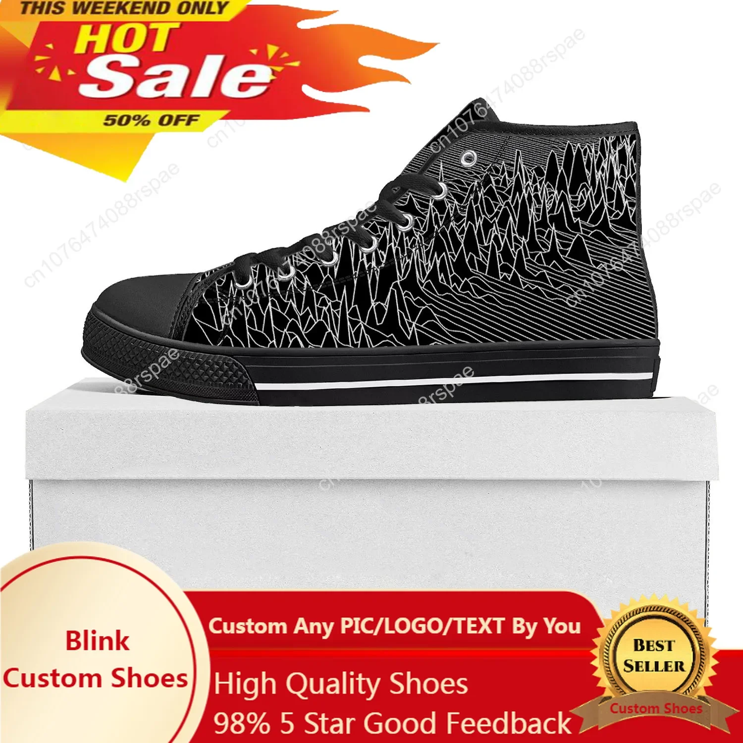 Joy Division Rock Band Hoge Top Hoge Kwaliteit Sneakers Heren Dames Tiener Canvas Sneaker Casual Paar Schoenen Custom Schoen Zwart