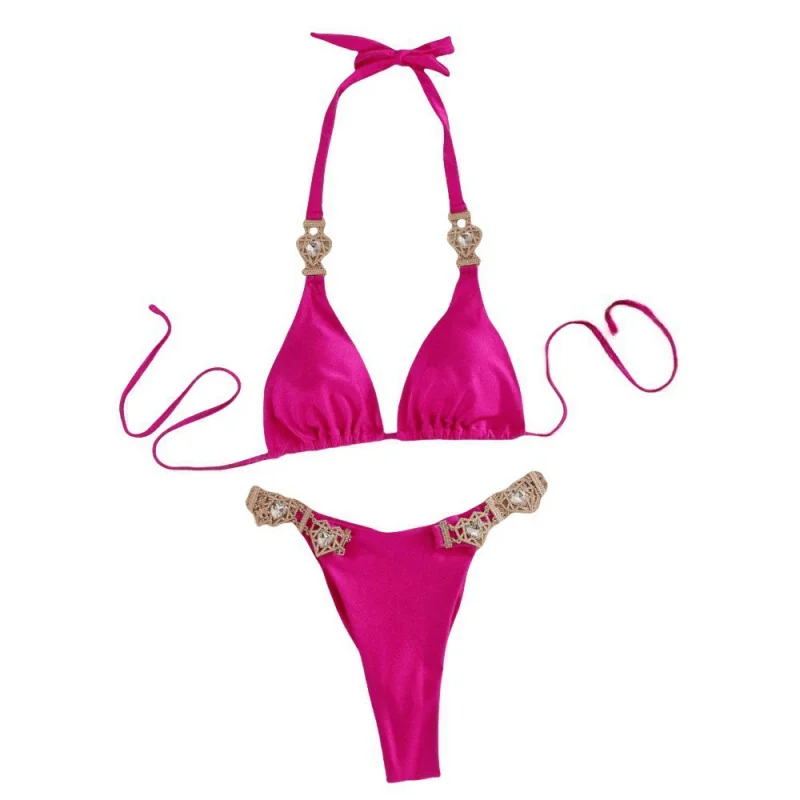 الصلبة اللون حجر الراين بيكيني ضمادة يفصل ملابس السباحة متعدد الألوان