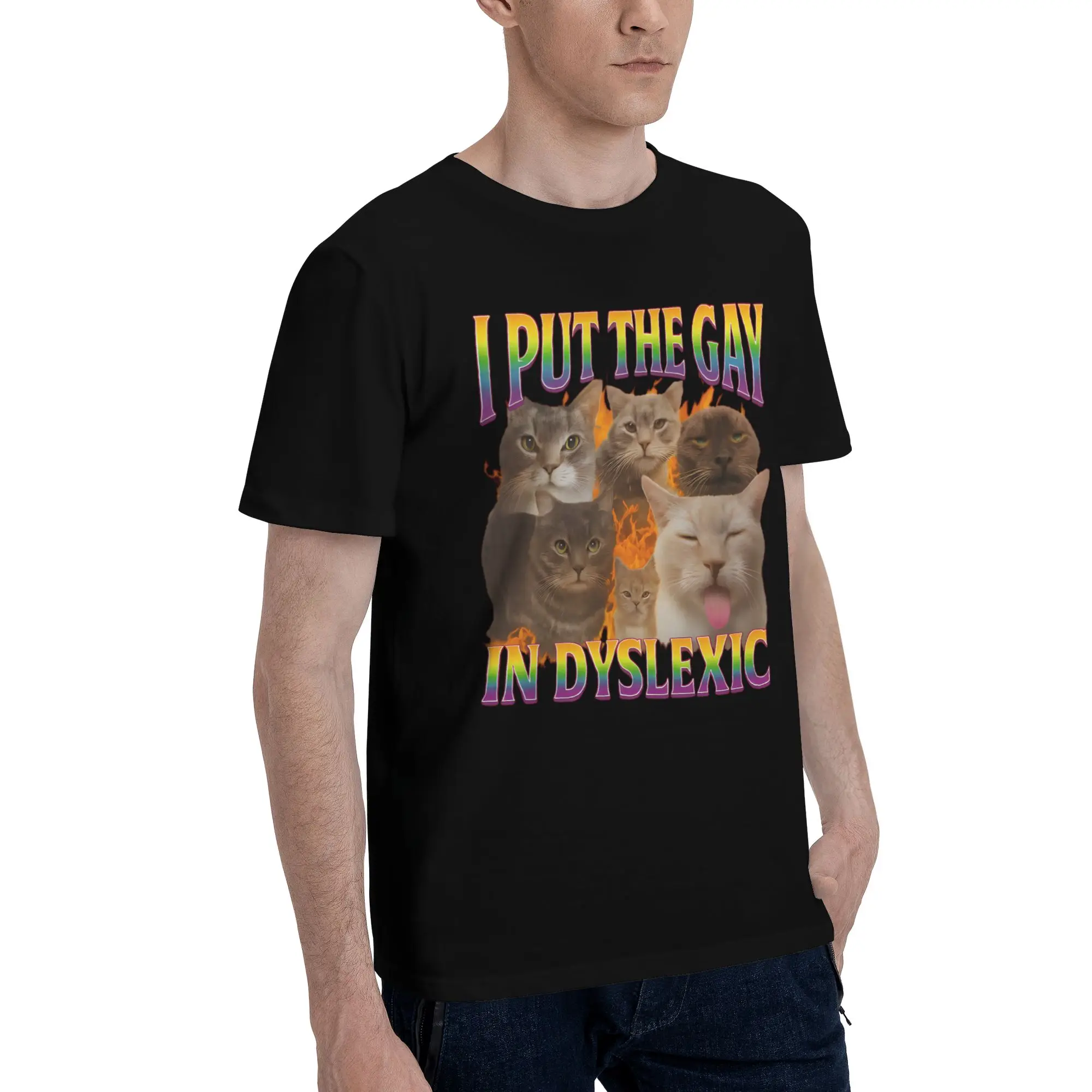 Men I Put The LGBT Gay In Dyslexic Funny Cat Meme T Shirt Summer Short Sleeve Pure Cotton T-shirt Casual Design Graphic Tee Tops