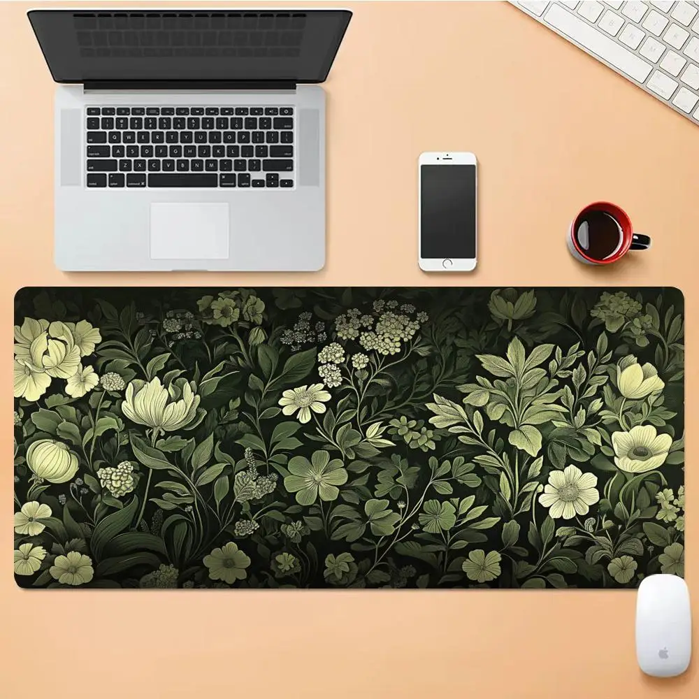 

Botanical Green Floral Plant Mouse Pad Large Desk Pad Non-Slip Gaming accessories Mouse Mat Stitched Edges for Office and Home