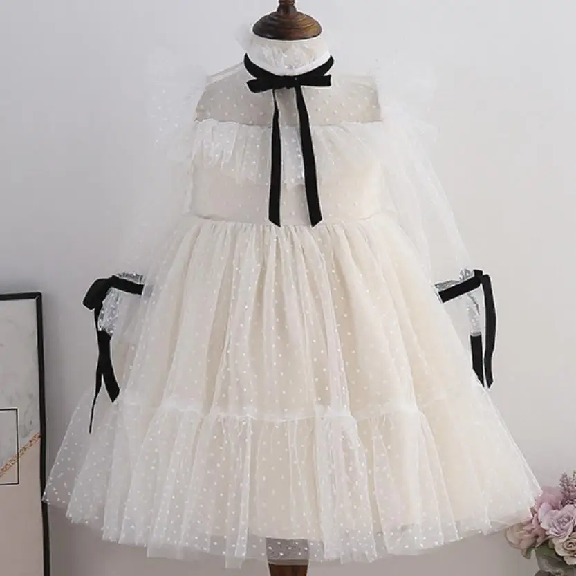 Baby Girls Princess mesh Dress Autumn Kids Western Europe Style Ball Gown Children White Dresses