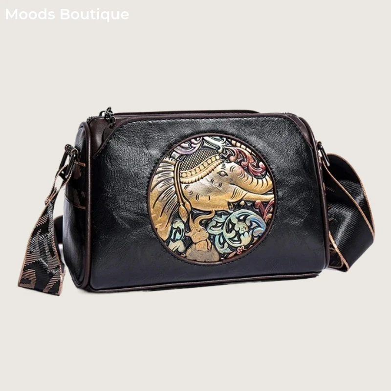 MOODS Vintage Style Cross Body Bags For Women Elephant Embossed Mini Square Shoulder Messenger Bag 2024 Designer Handbags Luxury