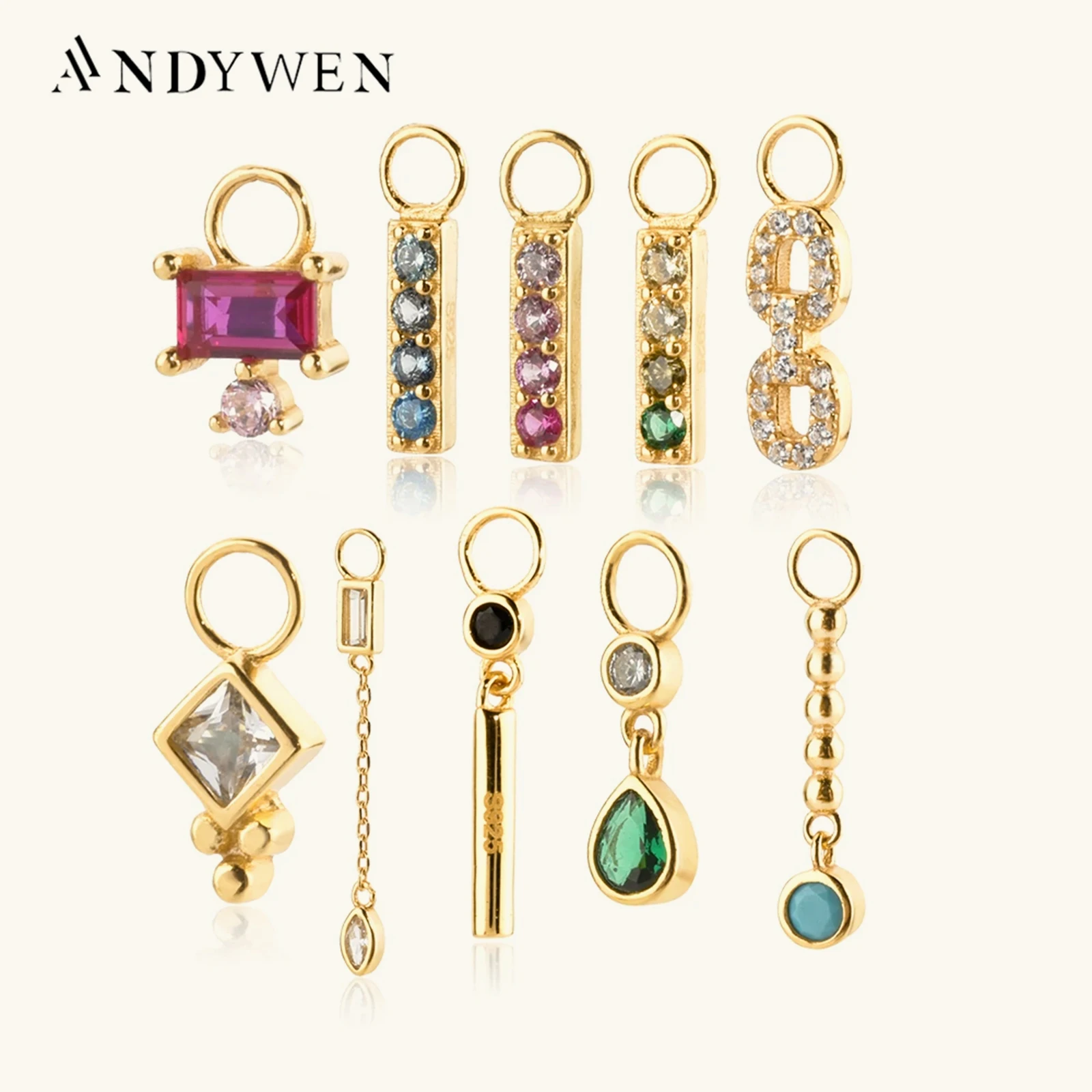 ANDYWEN 925 Sterling Silver 2022 New Pettie Charm Beads Pendant For Hoops Earring Spare Parts Accessories Jewelry For Women