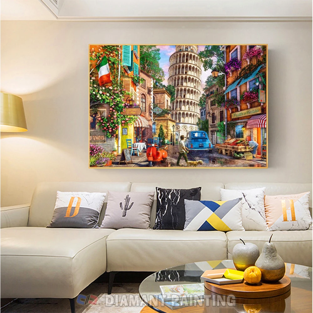 5D New Diamond Embroidery Street Picture Of Rhinestones Landscape Diamond Painting City Mosaic House Needlework Home Decor Art
