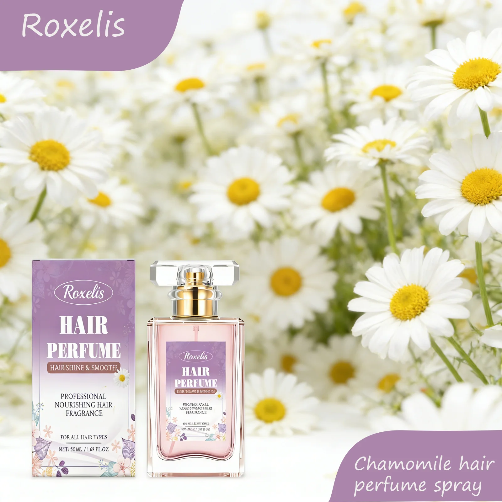 

Roxelis 50ml Chamomile Hair Perfume Long-Lasting Fragrance Odor Eliminator Elegance & Charm Hair Care Product