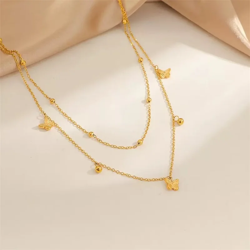 GANEMLY 316L Stainless Steel Minimalist Cute Butterfly Pendant Necklace Stackable Chain Necklace Women's Pvd Plated Jewelry Gift