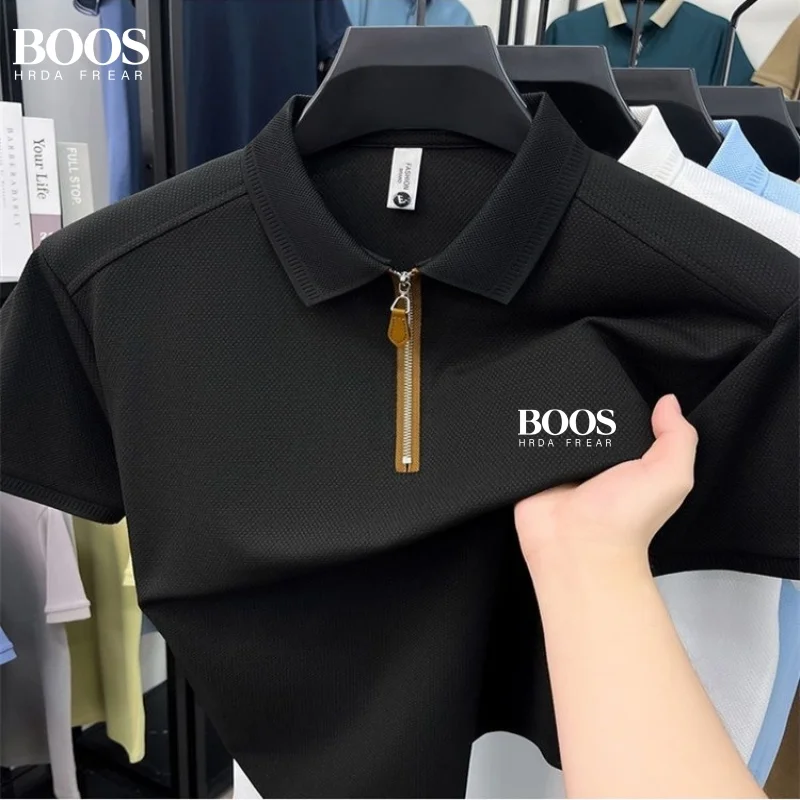 New Men's High Quality Half Zipper Polo Shirt Summer Korean Edition Fashion Casual Breathable Ice Silk Cool Short Sleeve Top