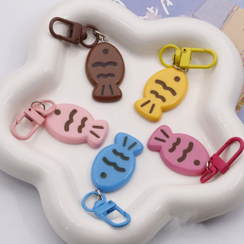 Kawaii Candy Color Taiyaki Keyring Cartoon Little Fish Keychain Key Holder Accessories School Bag Pendant Couple Gifts