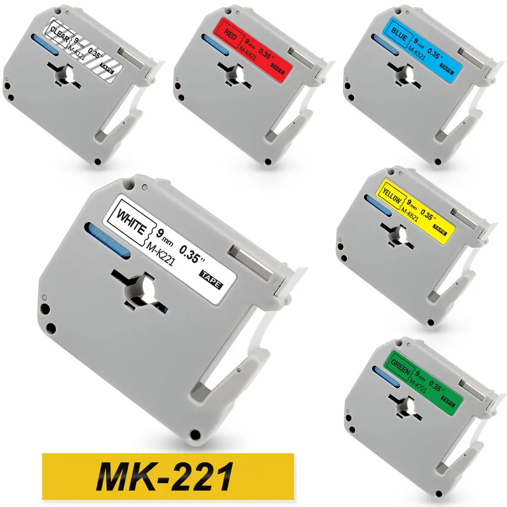 

Этикетка 9 мм/0,35 дюйма MK221 MK-221, совместимая с Brother MK621 MK421 MK121 721 Лента для этикеток Brother P-Touch Label Maker PT-70 PT-80