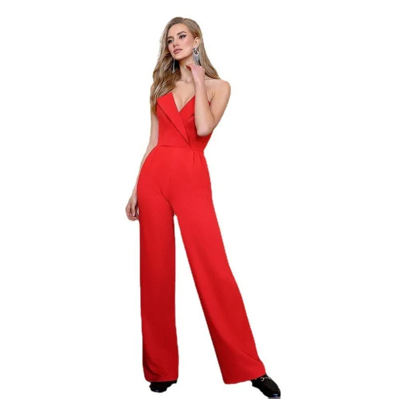 2024 Summer New Women\'s Clothing Solid Color Fashion Irregular Sleeveless Tube Top Dress Sexy Siamese Trousers Jumpsuit