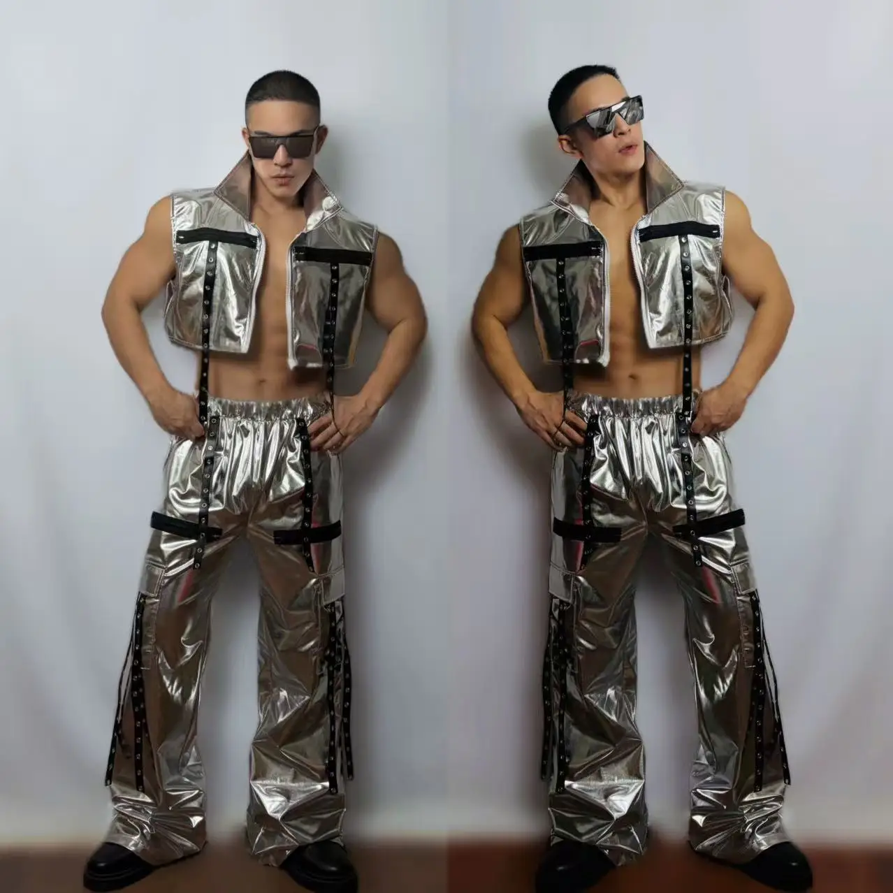 مثير الرجال Ds حفلة الفضة Techwear عرض مسرحي المغني راقصة جوجو ازياء مثير الشرير الجاز الرقص أداء الزي #3