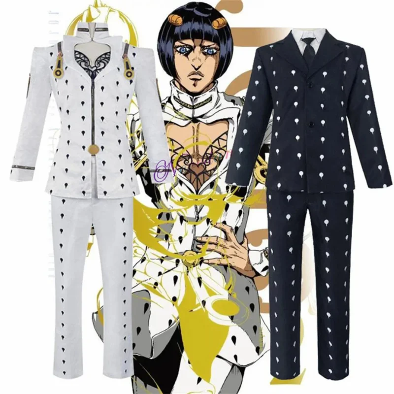 Anime JoJo Bizarre Adventure Bruno Bucciarati Cosplay Costume White Black Suits Uniform Men Women Full Set