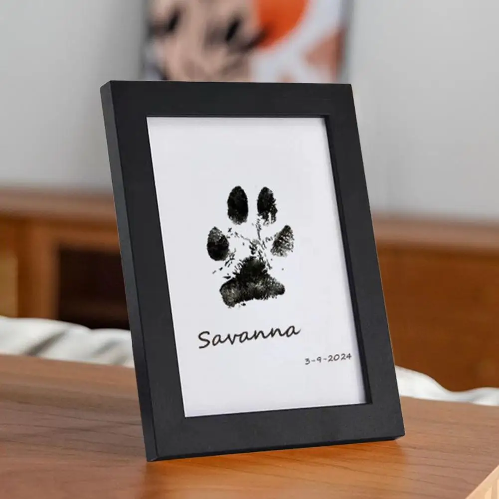 Safe Pet Ink Pad Pet Paw Printing Kit with Wooden Photo Frame Diy Dog Cat Impression Set for Puppy Kitten Picture for Pet