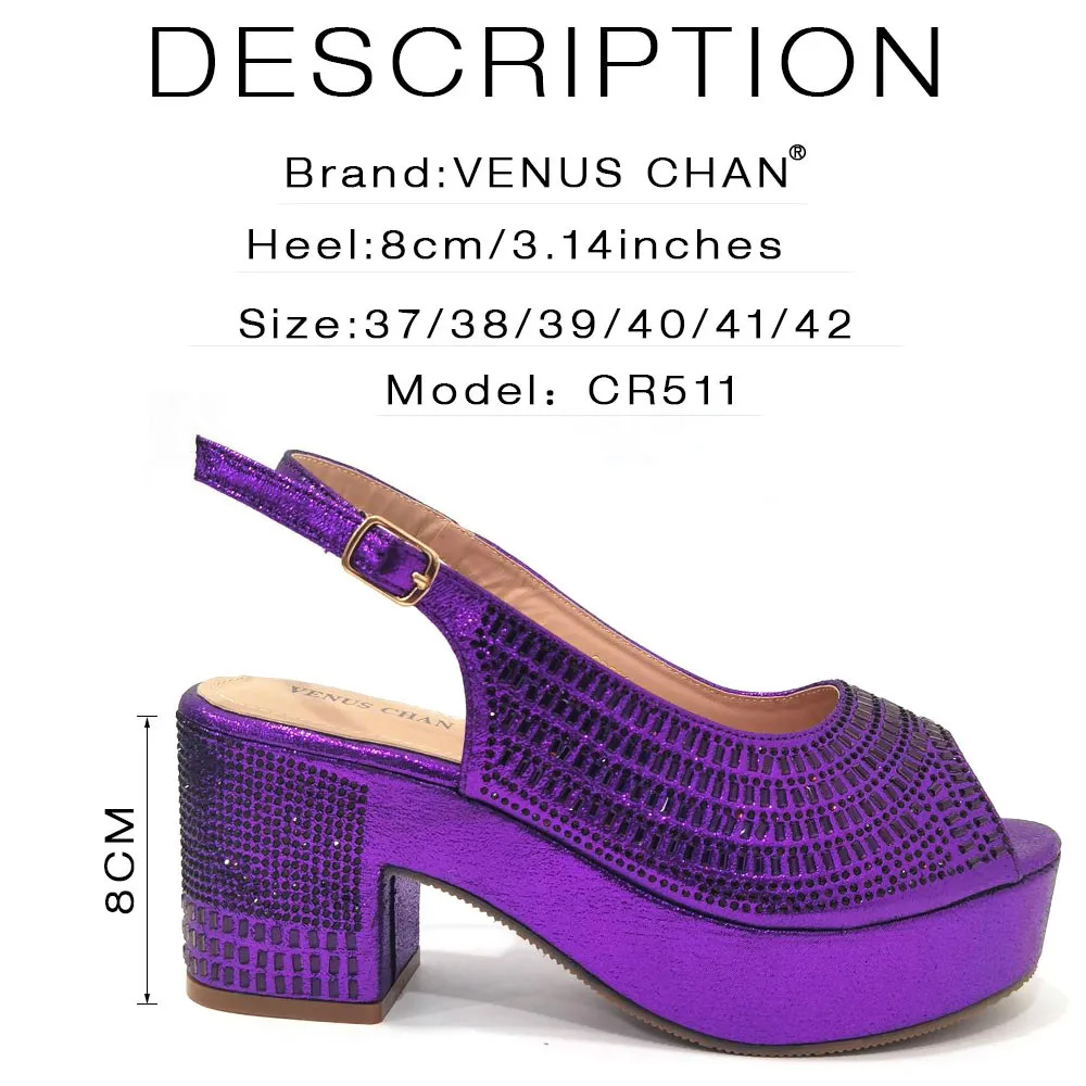 High Heels 2024 Women\'s Purple Luxury Designer Split Square Toe Rhinestone Wedding Shoes and Wedding Set