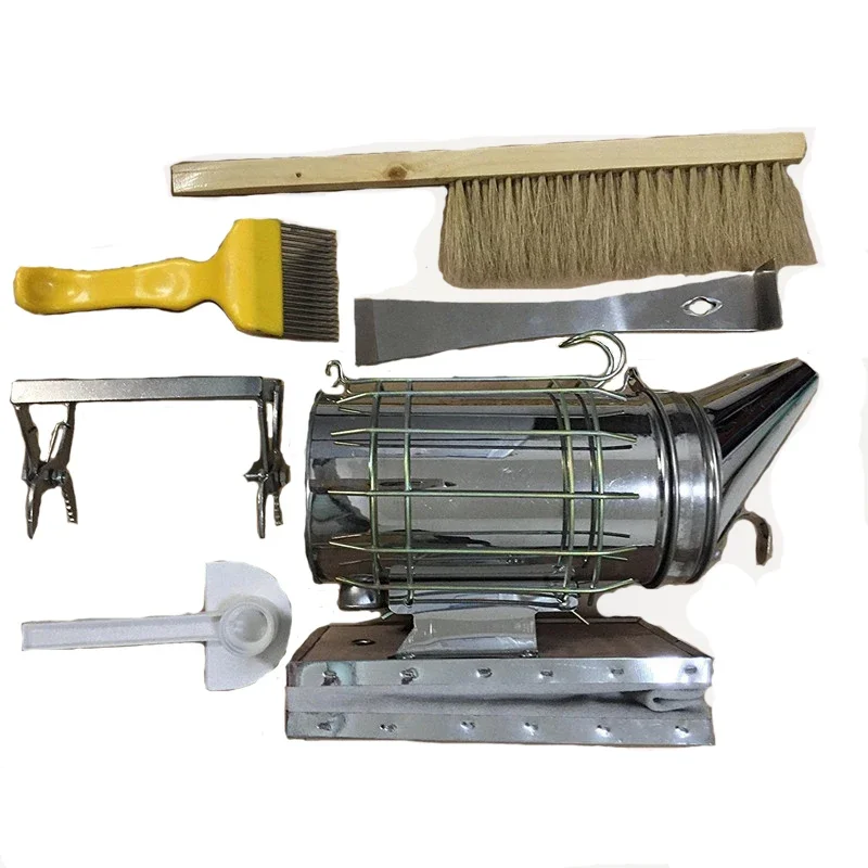 Beekeeping Tool 6-Piece Smoke Sprayer Bee Brush Needle Cutting Honey Knife Duck Bill Feeder Nest Frame Clamping Scraper Set