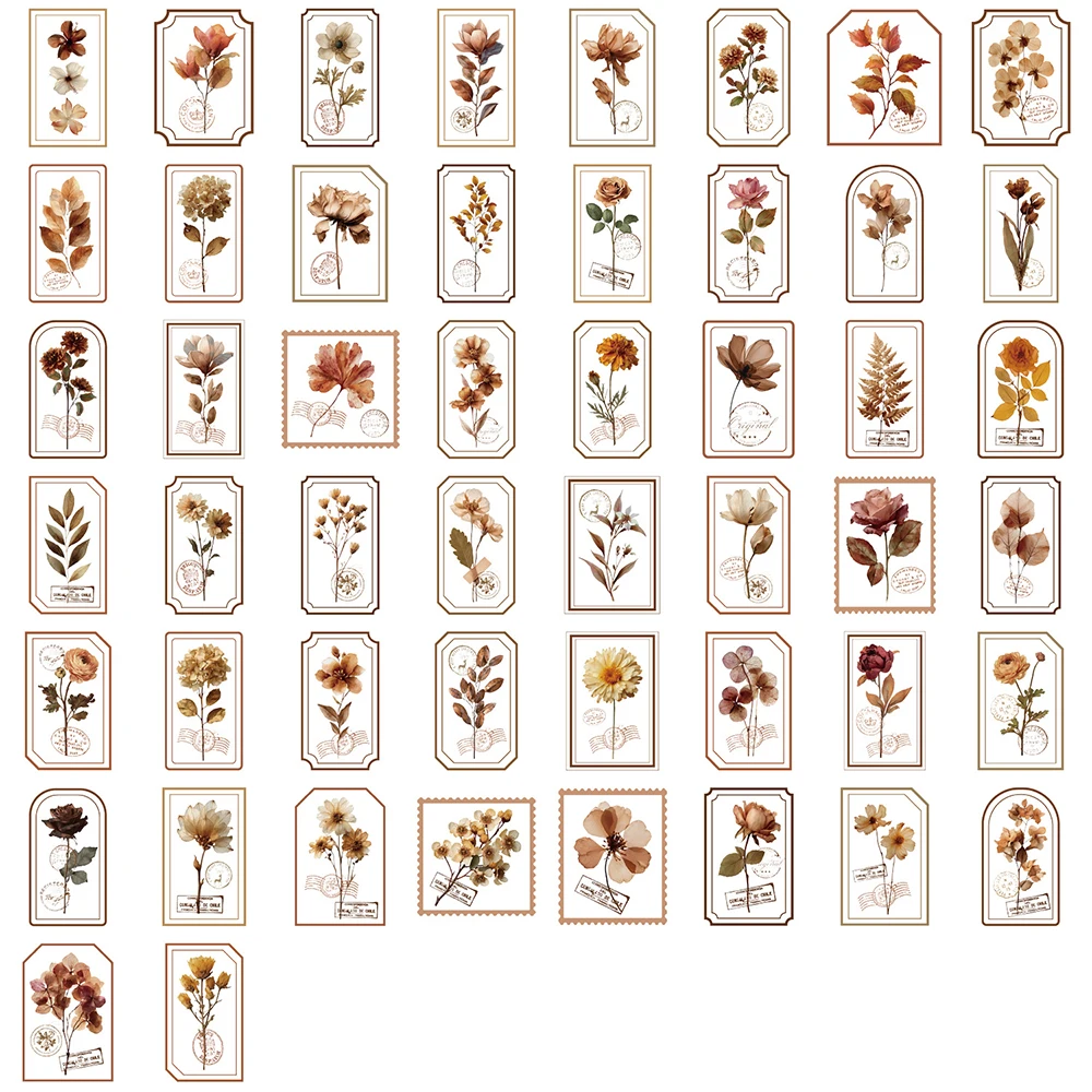 10/30/50 قطعة ختم خمر زهرة الكرتون ملصقات الجمالية الكتابة على الجدران ملصق زجاجة ماء المحمول الهاتف الشارات الشفافة ديكور