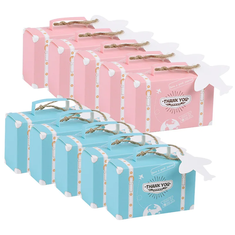 Caja de regalo con maleta de agradecimiento, caja de embalaje de Chocolate y dulces para Baby Shower, suministros para fiesta de cumpleaños para niños, recuerdos de boda de viaje, 10/30 Uds.