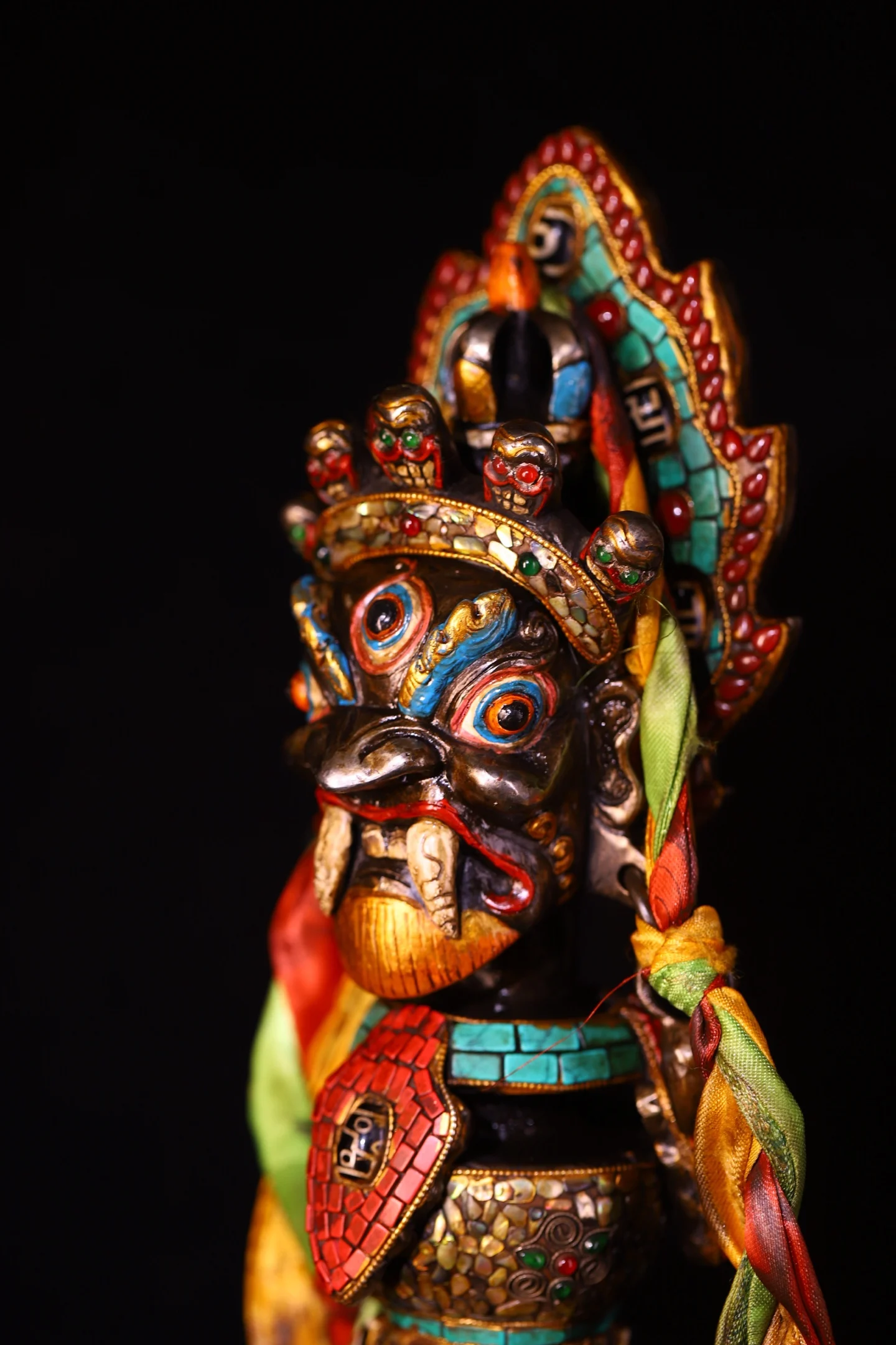 Old Tiantie Mosaic Gem gZi Beads Turquoise Yamantaka Buddha's Head Dorje Vajra Phurpa Beast head base Amulet Town House