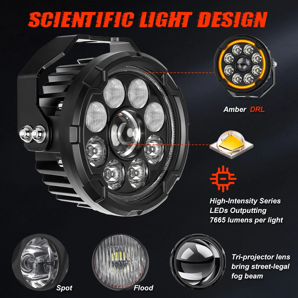 CO LIGHT Motorcycle LED Driving Work Light 5inch DRL Strobe High Low 12V For BMW R1200GS LC ADV R1250GS F900R R9T off-road use