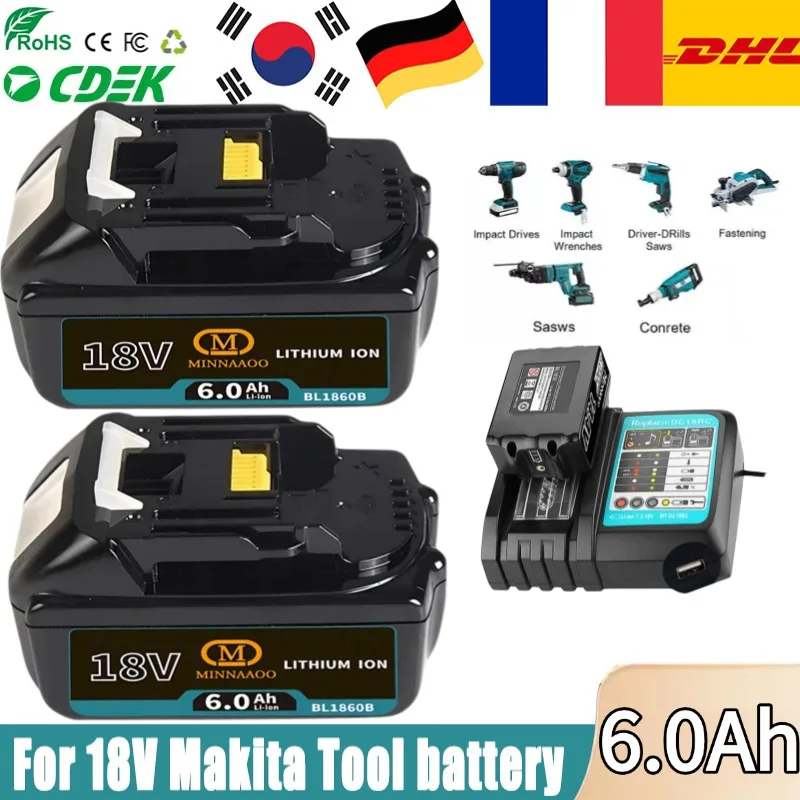 

100% оригинал для аккумулятора Makita 18 В, 6,0 Ач, сменный светодиодный литий-ионный аккумулятор Совместим с BL1860 BL1850.